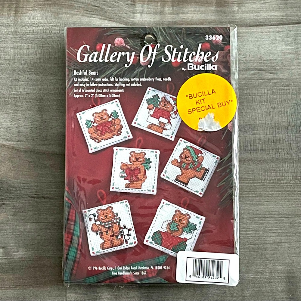 NWT Bucilla Gallery of Stitches Bears Counted Cross Stitch Ornament Kit